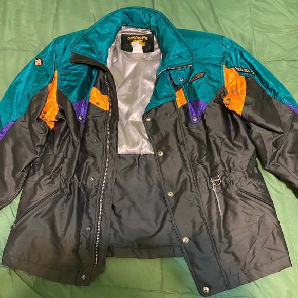 Vintage Descente Ski Jacket Coat Mens Size Large Teil Black Purple & Orange - Picture 1 of 11